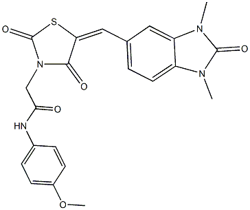 2-{5-[(1,3-dimethyl-2-oxo-2,3-dihydro-1H-benzimidazol-5-yl)methylene]-2,4-dioxo-1,3-thiazolidin-3-yl}-N-(4-methoxyphenyl)acetamide Struktur