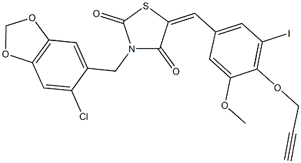 3-[(6-chloro-1,3-benzodioxol-5-yl)methyl]-5-[3-iodo-5-methoxy-4-(2-propynyloxy)benzylidene]-1,3-thiazolidine-2,4-dione Struktur