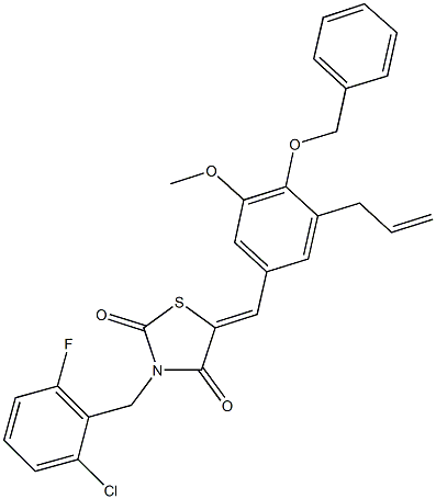 5-[3-allyl-4-(benzyloxy)-5-methoxybenzylidene]-3-(2-chloro-6-fluorobenzyl)-1,3-thiazolidine-2,4-dione Struktur