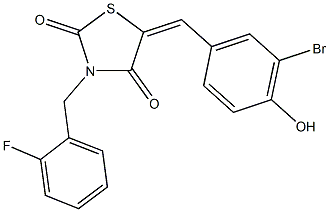 5-(3-bromo-4-hydroxybenzylidene)-3-(2-fluorobenzyl)-1,3-thiazolidine-2,4-dione Struktur