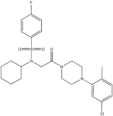 N-{2-[4-(5-chloro-2-methylphenyl)piperazin-1-yl]-2-oxoethyl}-N-cyclohexyl-4-fluorobenzenesulfonamide Struktur