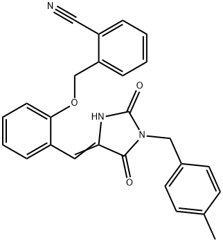 2-[(2-{[1-(4-methylbenzyl)-2,5-dioxo-4-imidazolidinylidene]methyl}phenoxy)methyl]benzonitrile Struktur