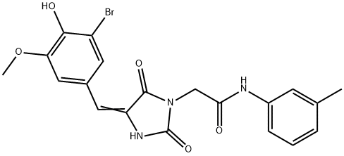 2-[4-(3-bromo-4-hydroxy-5-methoxybenzylidene)-2,5-dioxo-1-imidazolidinyl]-N-(3-methylphenyl)acetamide Struktur