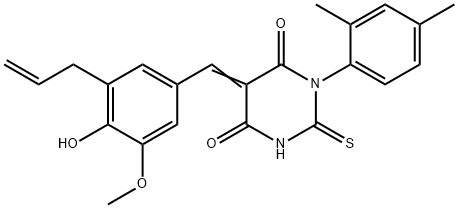 5-(3-allyl-4-hydroxy-5-methoxybenzylidene)-1-(2,4-dimethylphenyl)-2-thioxodihydro-4,6(1H,5H)-pyrimidinedione Struktur