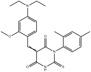 5-[4-(diethylamino)-2-methoxybenzylidene]-1-(2,4-dimethylphenyl)-2-thioxodihydro-4,6(1H,5H)-pyrimidinedione Struktur