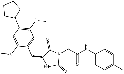 2-{4-[2,5-dimethoxy-4-(1-pyrrolidinyl)benzylidene]-2,5-dioxo-1-imidazolidinyl}-N-(4-methylphenyl)acetamide Struktur