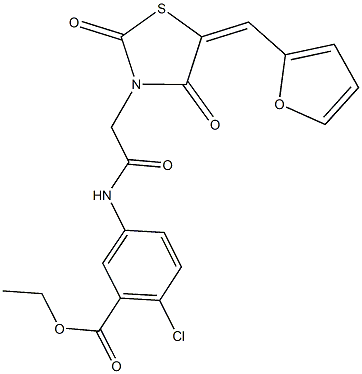 ethyl 2-chloro-5-({[5-(2-furylmethylene)-2,4-dioxo-1,3-thiazolidin-3-yl]acetyl}amino)benzoate Struktur