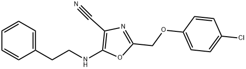 2-[(4-chlorophenoxy)methyl]-5-[(2-phenylethyl)amino]-1,3-oxazole-4-carbonitrile Struktur