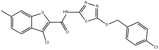 3-chloro-N-{5-[(4-chlorobenzyl)sulfanyl]-1,3,4-thiadiazol-2-yl}-6-methyl-1-benzothiophene-2-carboxamide Struktur