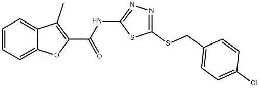 N-{5-[(4-chlorobenzyl)sulfanyl]-1,3,4-thiadiazol-2-yl}-3-methyl-1-benzofuran-2-carboxamide Struktur