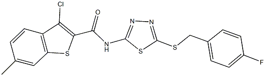 3-chloro-N-{5-[(4-fluorobenzyl)sulfanyl]-1,3,4-thiadiazol-2-yl}-6-methyl-1-benzothiophene-2-carboxamide Struktur