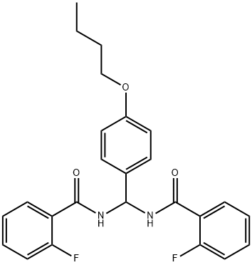 N-{(4-butoxyphenyl)[(2-fluorobenzoyl)amino]methyl}-2-fluorobenzamide Struktur