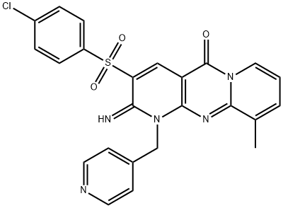 3-[(4-chlorophenyl)sulfonyl]-2-imino-10-methyl-1-(4-pyridinylmethyl)-1,2-dihydro-5H-dipyrido[1,2-a:2,3-d]pyrimidin-5-one Struktur