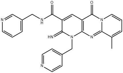 2-imino-10-methyl-5-oxo-N-(3-pyridinylmethyl)-1-(4-pyridinylmethyl)-1,5-dihydro-2H-dipyrido[1,2-a:2,3-d]pyrimidine-3-carboxamide Struktur