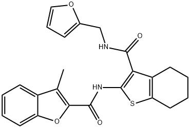 N-(3-{[(2-furylmethyl)amino]carbonyl}-4,5,6,7-tetrahydro-1-benzothien-2-yl)-3-methyl-1-benzofuran-2-carboxamide Struktur