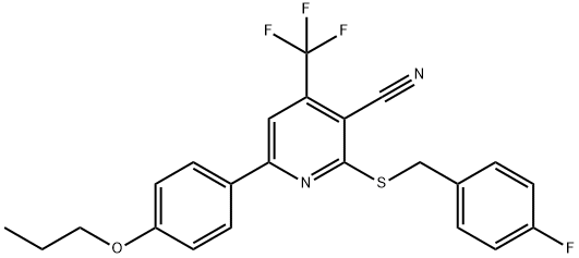 2-[(4-fluorobenzyl)sulfanyl]-6-(4-propoxyphenyl)-4-(trifluoromethyl)nicotinonitrile Struktur