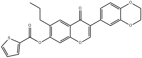 3-(2,3-dihydro-1,4-benzodioxin-6-yl)-4-oxo-6-propyl-4H-chromen-7-yl 2-thiophenecarboxylate Struktur