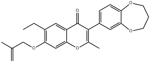 3-(3,4-dihydro-2H-1,5-benzodioxepin-7-yl)-6-ethyl-2-methyl-7-[(2-methyl-2-propenyl)oxy]-4H-chromen-4-one Struktur