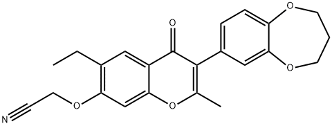 {[3-(3,4-dihydro-2H-1,5-benzodioxepin-7-yl)-6-ethyl-2-methyl-4-oxo-4H-chromen-7-yl]oxy}acetonitrile Struktur