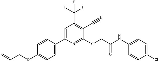 2-{[6-[4-(allyloxy)phenyl]-3-cyano-4-(trifluoromethyl)pyridin-2-yl]sulfanyl}-N-(4-chlorophenyl)acetamide Struktur