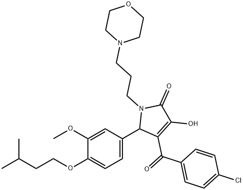 4-(4-chlorobenzoyl)-3-hydroxy-5-[4-(isopentyloxy)-3-methoxyphenyl]-1-[3-(4-morpholinyl)propyl]-1,5-dihydro-2H-pyrrol-2-one Struktur