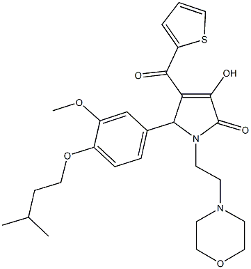 3-hydroxy-5-[4-(isopentyloxy)-3-methoxyphenyl]-1-[2-(4-morpholinyl)ethyl]-4-(2-thienylcarbonyl)-1,5-dihydro-2H-pyrrol-2-one Struktur