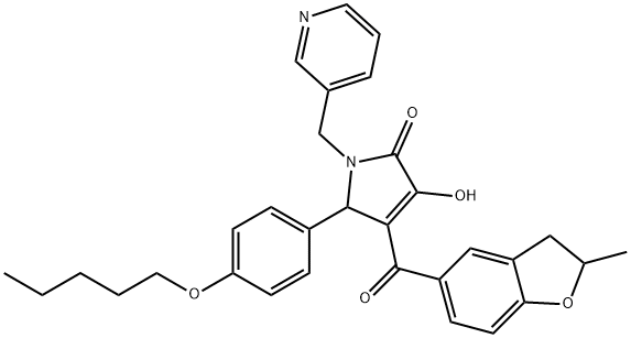 3-hydroxy-4-[(2-methyl-2,3-dihydro-1-benzofuran-5-yl)carbonyl]-5-[4-(pentyloxy)phenyl]-1-(3-pyridinylmethyl)-1,5-dihydro-2H-pyrrol-2-one Struktur