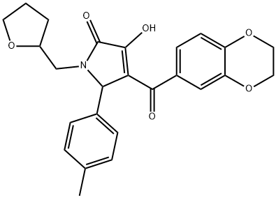 4-(2,3-dihydro-1,4-benzodioxin-6-ylcarbonyl)-3-hydroxy-5-(4-methylphenyl)-1-(tetrahydro-2-furanylmethyl)-1,5-dihydro-2H-pyrrol-2-one Struktur