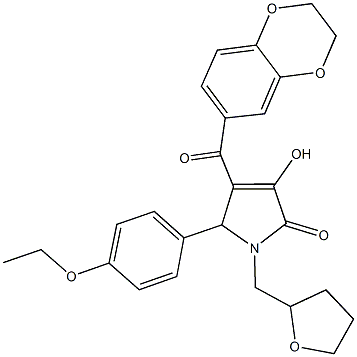 4-(2,3-dihydro-1,4-benzodioxin-6-ylcarbonyl)-5-(4-ethoxyphenyl)-3-hydroxy-1-(tetrahydro-2-furanylmethyl)-1,5-dihydro-2H-pyrrol-2-one Struktur