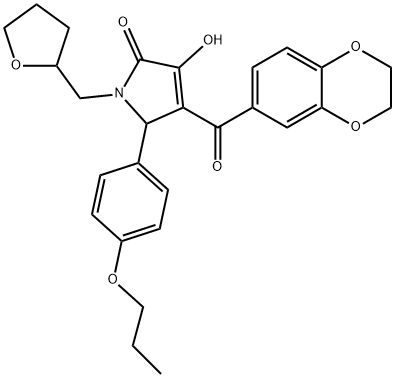 4-(2,3-dihydro-1,4-benzodioxin-6-ylcarbonyl)-3-hydroxy-5-(4-propoxyphenyl)-1-(tetrahydro-2-furanylmethyl)-1,5-dihydro-2H-pyrrol-2-one Struktur