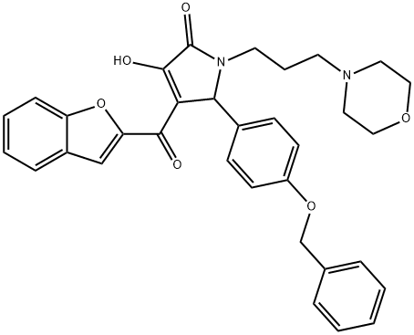 4-(1-benzofuran-2-ylcarbonyl)-5-[4-(benzyloxy)phenyl]-3-hydroxy-1-[3-(4-morpholinyl)propyl]-1,5-dihydro-2H-pyrrol-2-one Struktur