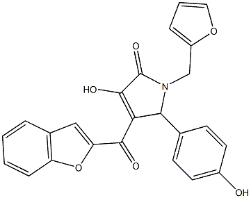 4-(1-benzofuran-2-ylcarbonyl)-1-(2-furylmethyl)-3-hydroxy-5-(4-hydroxyphenyl)-1,5-dihydro-2H-pyrrol-2-one Struktur