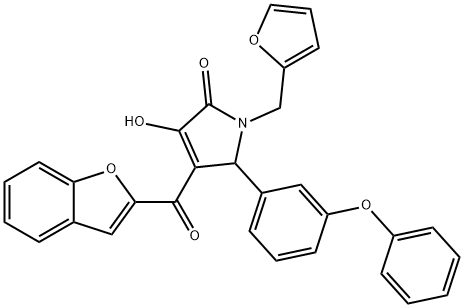 4-(1-benzofuran-2-ylcarbonyl)-1-(2-furylmethyl)-3-hydroxy-5-(3-phenoxyphenyl)-1,5-dihydro-2H-pyrrol-2-one Struktur