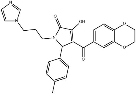 4-(2,3-dihydro-1,4-benzodioxin-6-ylcarbonyl)-3-hydroxy-1-[3-(1H-imidazol-1-yl)propyl]-5-(4-methylphenyl)-1,5-dihydro-2H-pyrrol-2-one Struktur