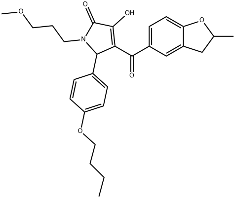 5-(4-butoxyphenyl)-3-hydroxy-1-(3-methoxypropyl)-4-[(2-methyl-2,3-dihydro-1-benzofuran-5-yl)carbonyl]-1,5-dihydro-2H-pyrrol-2-one Struktur