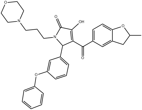 3-hydroxy-4-[(2-methyl-2,3-dihydro-1-benzofuran-5-yl)carbonyl]-1-[3-(4-morpholinyl)propyl]-5-(3-phenoxyphenyl)-1,5-dihydro-2H-pyrrol-2-one Struktur