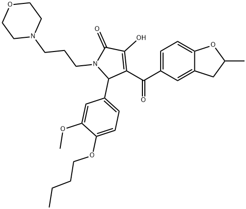 5-(4-butoxy-3-methoxyphenyl)-3-hydroxy-4-[(2-methyl-2,3-dihydro-1-benzofuran-5-yl)carbonyl]-1-[3-(4-morpholinyl)propyl]-1,5-dihydro-2H-pyrrol-2-one Struktur