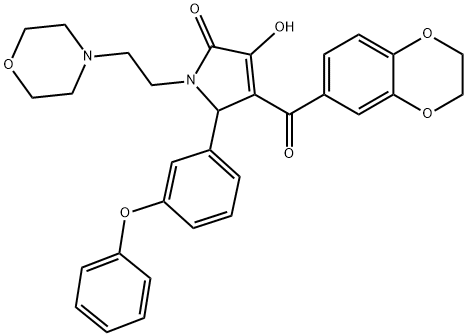 4-(2,3-dihydro-1,4-benzodioxin-6-ylcarbonyl)-3-hydroxy-1-[2-(4-morpholinyl)ethyl]-5-(3-phenoxyphenyl)-1,5-dihydro-2H-pyrrol-2-one Struktur