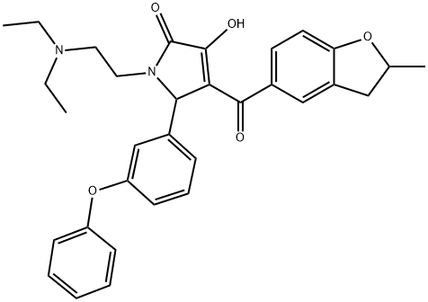 1-[2-(diethylamino)ethyl]-3-hydroxy-4-[(2-methyl-2,3-dihydro-1-benzofuran-5-yl)carbonyl]-5-(3-phenoxyphenyl)-1,5-dihydro-2H-pyrrol-2-one Struktur