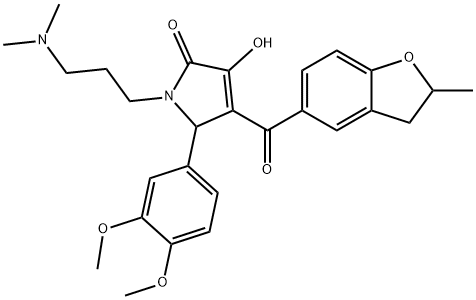 5-(3,4-dimethoxyphenyl)-1-[3-(dimethylamino)propyl]-3-hydroxy-4-[(2-methyl-2,3-dihydro-1-benzofuran-5-yl)carbonyl]-1,5-dihydro-2H-pyrrol-2-one Struktur