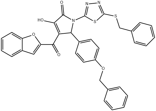 4-(1-benzofuran-2-ylcarbonyl)-5-[4-(benzyloxy)phenyl]-1-[5-(benzylsulfanyl)-1,3,4-thiadiazol-2-yl]-3-hydroxy-1,5-dihydro-2H-pyrrol-2-one Struktur