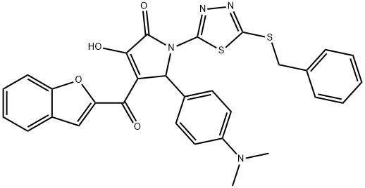 4-(1-benzofuran-2-ylcarbonyl)-1-[5-(benzylsulfanyl)-1,3,4-thiadiazol-2-yl]-5-[4-(dimethylamino)phenyl]-3-hydroxy-1,5-dihydro-2H-pyrrol-2-one Struktur