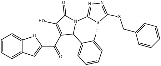 4-(1-benzofuran-2-ylcarbonyl)-1-[5-(benzylsulfanyl)-1,3,4-thiadiazol-2-yl]-5-(2-fluorophenyl)-3-hydroxy-1,5-dihydro-2H-pyrrol-2-one Struktur