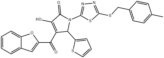 4-(1-benzofuran-2-ylcarbonyl)-3-hydroxy-1-{5-[(4-methylbenzyl)sulfanyl]-1,3,4-thiadiazol-2-yl}-5-(2-thienyl)-1,5-dihydro-2H-pyrrol-2-one Struktur