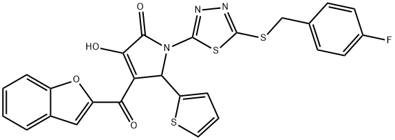 4-(1-benzofuran-2-ylcarbonyl)-1-{5-[(4-fluorobenzyl)sulfanyl]-1,3,4-thiadiazol-2-yl}-3-hydroxy-5-(2-thienyl)-1,5-dihydro-2H-pyrrol-2-one Struktur