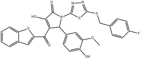 4-(1-benzofuran-2-ylcarbonyl)-1-{5-[(4-fluorobenzyl)sulfanyl]-1,3,4-thiadiazol-2-yl}-3-hydroxy-5-(4-hydroxy-3-methoxyphenyl)-1,5-dihydro-2H-pyrrol-2-one Struktur