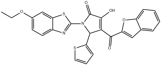 4-(1-benzofuran-2-ylcarbonyl)-1-(6-ethoxy-1,3-benzothiazol-2-yl)-3-hydroxy-5-(2-thienyl)-1,5-dihydro-2H-pyrrol-2-one Struktur