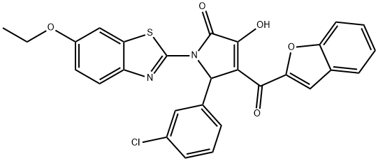 4-(1-benzofuran-2-ylcarbonyl)-5-(3-chlorophenyl)-1-(6-ethoxy-1,3-benzothiazol-2-yl)-3-hydroxy-1,5-dihydro-2H-pyrrol-2-one Struktur