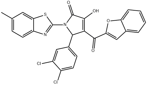 4-(1-benzofuran-2-ylcarbonyl)-5-(3,4-dichlorophenyl)-3-hydroxy-1-(6-methyl-1,3-benzothiazol-2-yl)-1,5-dihydro-2H-pyrrol-2-one Struktur