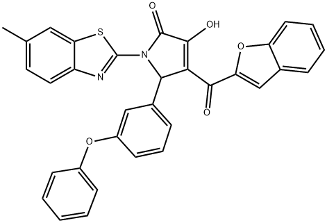 4-(1-benzofuran-2-ylcarbonyl)-3-hydroxy-1-(6-methyl-1,3-benzothiazol-2-yl)-5-(3-phenoxyphenyl)-1,5-dihydro-2H-pyrrol-2-one Struktur